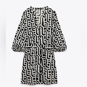 Zara Black and White Geometric Mini Dress